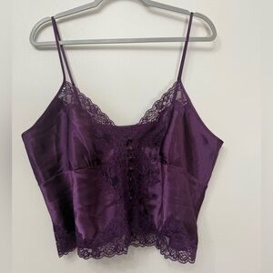 Fredricks of Hollywood Vintage Satin and Lace Button Front Top